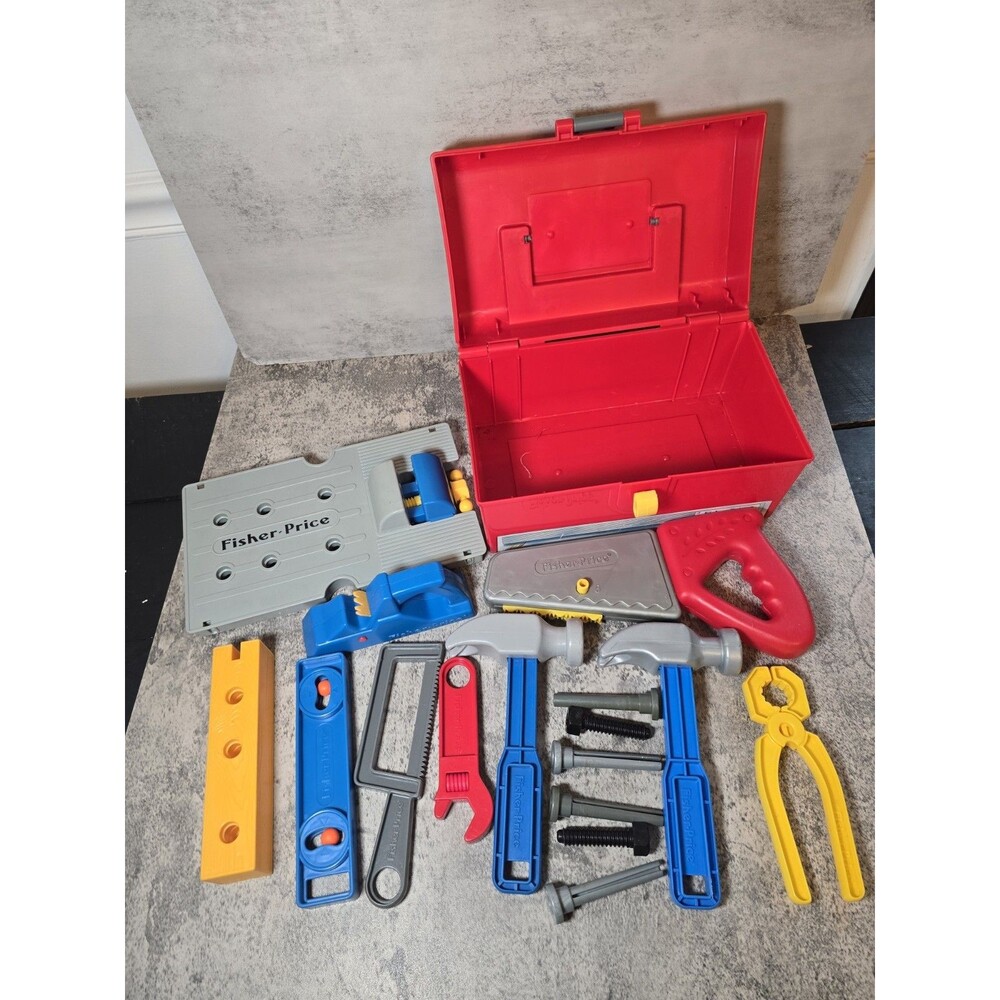 Rare Vtg 1991 Fisher Price 7176 ACTION TOOL BOX Bench SAW Plane WRENCH +